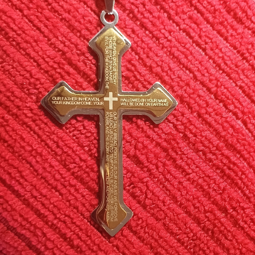 Stainless Steel Gold Cross Pendant with Engraved Text